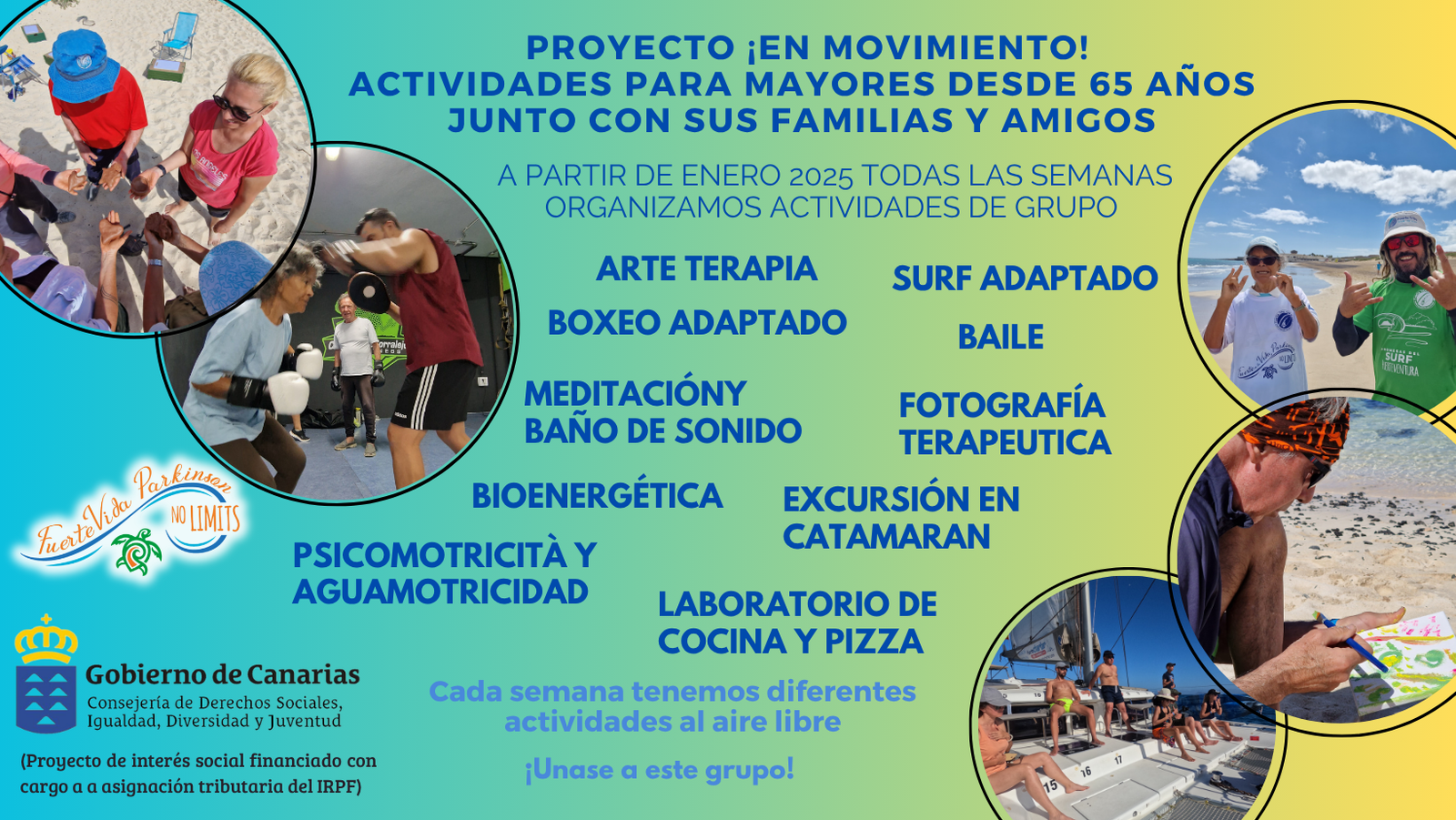Un grupo de personas mayores de Fuerteventura participa en una actividad al aire libre del proyecto «En Movimiento»